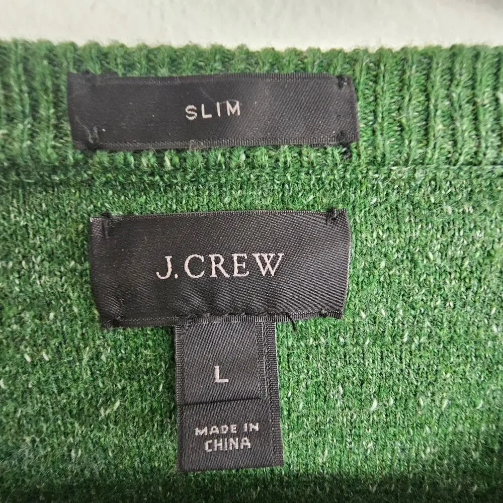 J. Crew Mens Knit Crew Neck Pullover Sweater L Slim Fit Preppy Old Money Stretch